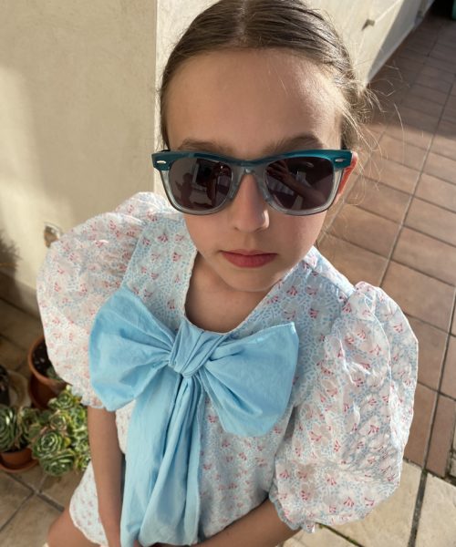 Alternative view of VERDEJO: Vestido organza celeste con lazo.